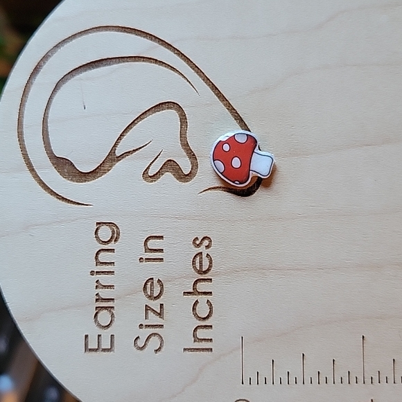 Mushroom Stud Earrings, choice of red or pink - Picture 3 of 5